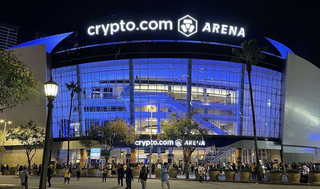 Exterior of Crypto.com Arena in Los Angeles, home of the Lakers.