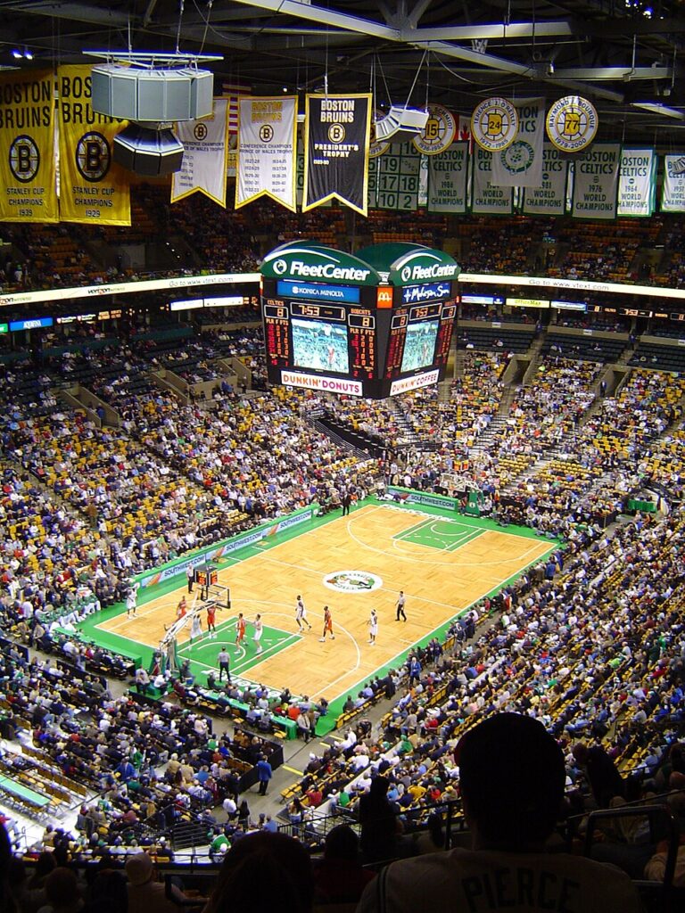Archival view of a Boston Celtics game at the FleetCenter in 2004