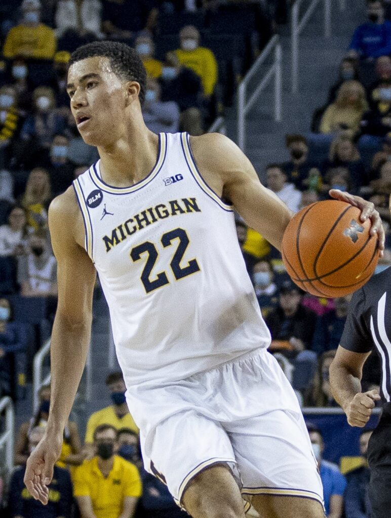Caleb Houstan playing for Michigan during a college game.