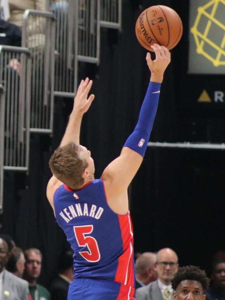 Luke Kennard in a Detroit jersey, October 2019 file photo