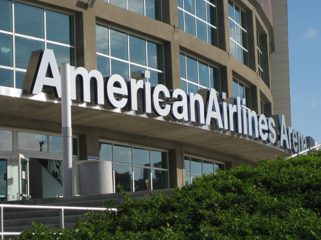 Miami basketball arena exterior with its former AmericanAirlines Arena sign, October 2010 archival photo