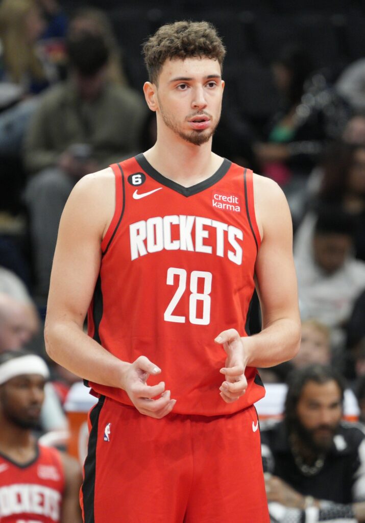 Alperen Sengun in a Houston Rockets uniform in April 2023.