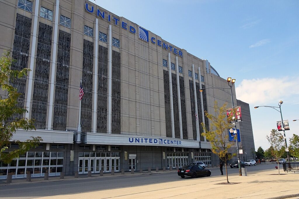 Exterior of the United Center in Chicago, home of the Bulls.
