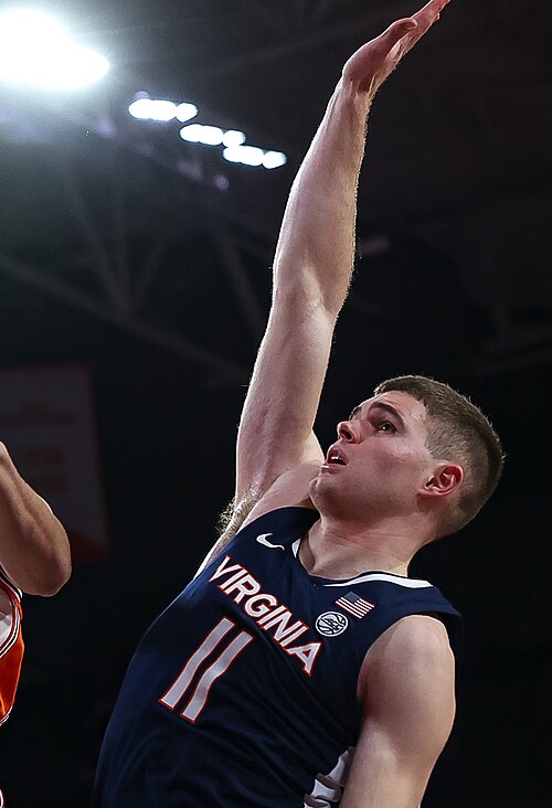 Isaac McKneely shooting for Virginia in an archival 2024 photo.