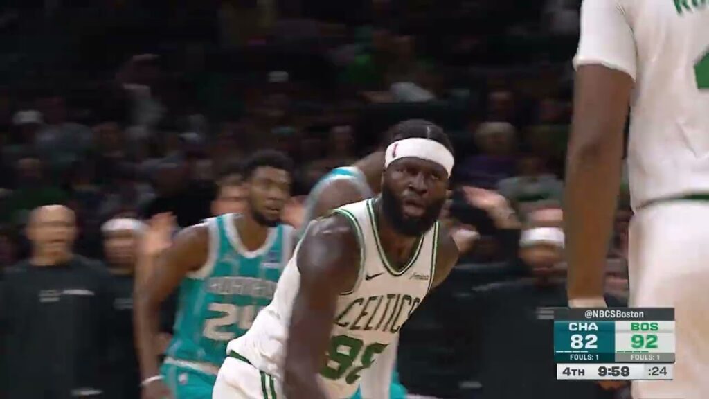 Boston Celtics players on the floor during the preseason win over the Charlotte Hornets