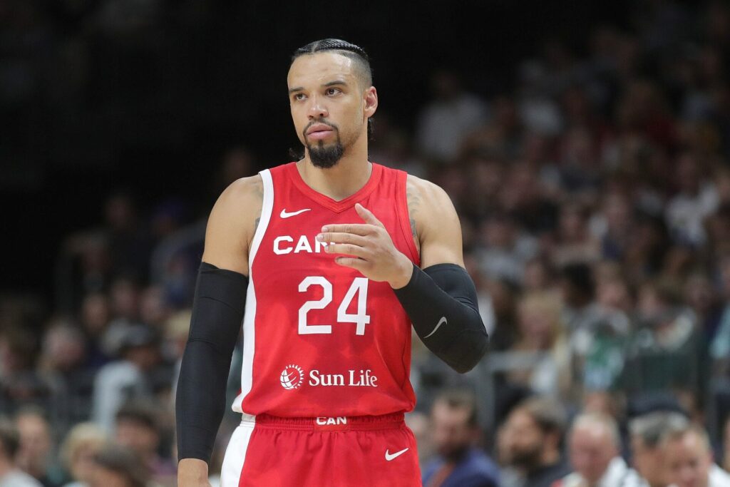 Dillon Brooks in a red number 24 jersey during a basketball game