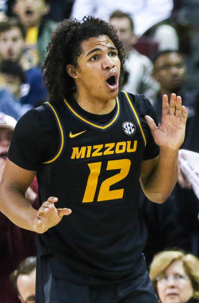 Dru Smith in a Missouri basketball uniform on February 1, 2020