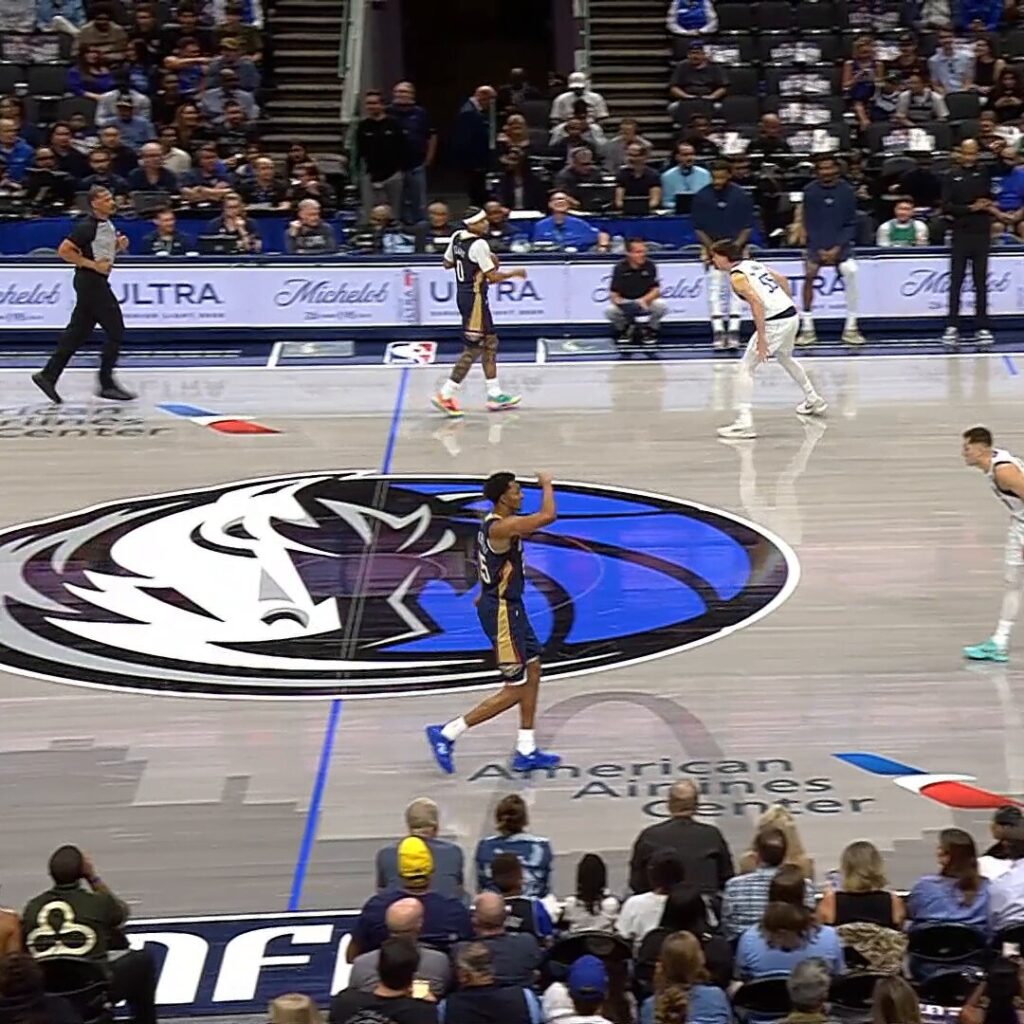 Pelicans guard Jeremiah Fears brings the ball up the floor in Dallas during a preseason game