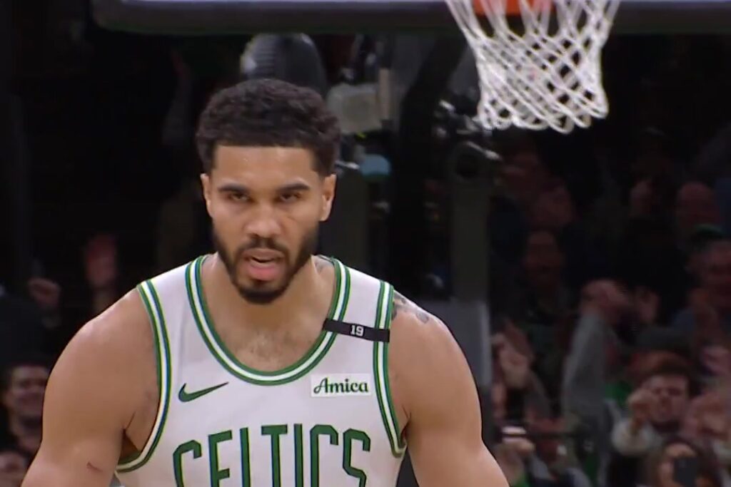 Jayson Tatum of the Boston Celtics during his 40-point game against the Brooklyn Nets in Boston