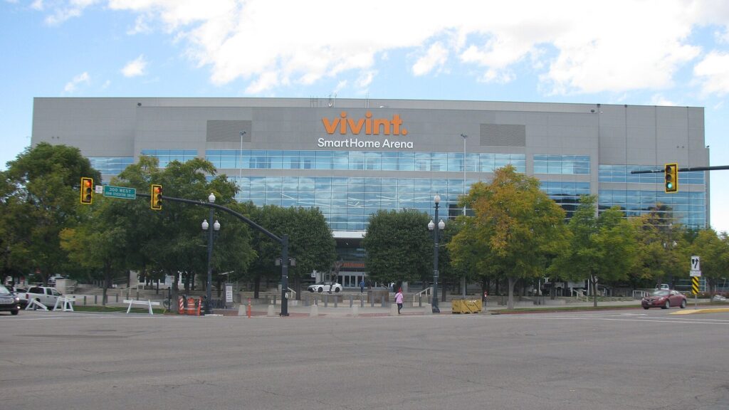 Exterior of the Utah Jazz arena in Salt Lake City, then named Vivint Smart Home Arena