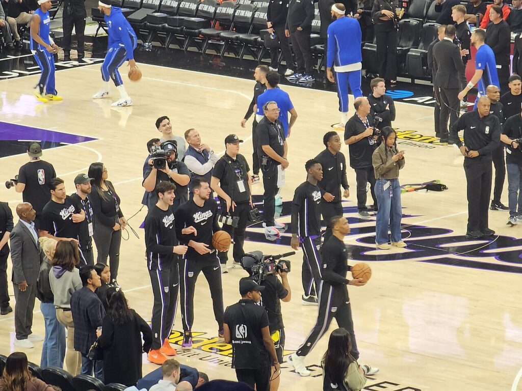 Sacramento Kings players warming up before a game