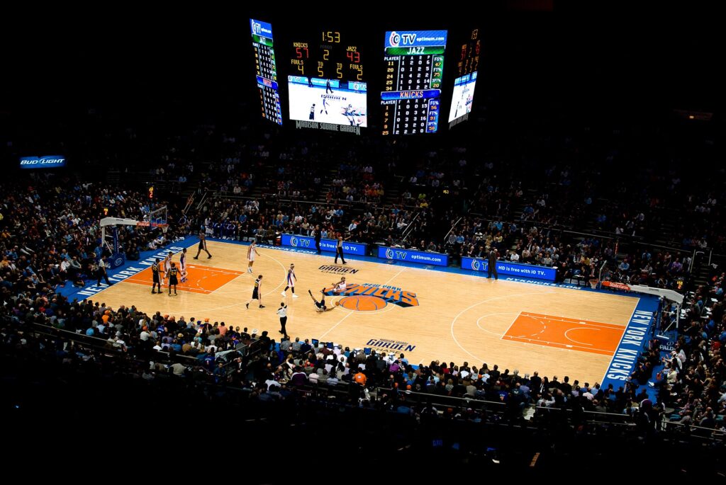 The New York Knicks playing at Madison Square Garden