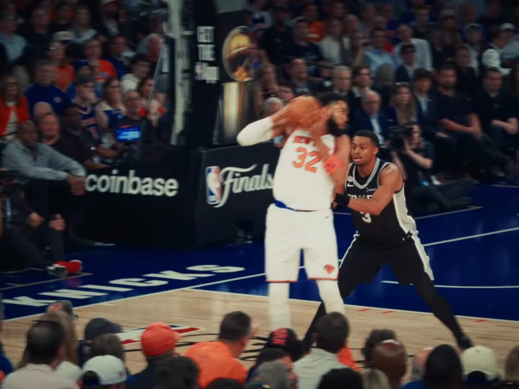 Karl-Anthony Towns guarded by Keldon Johnson in Game 3 of the 2026 NBA Finals