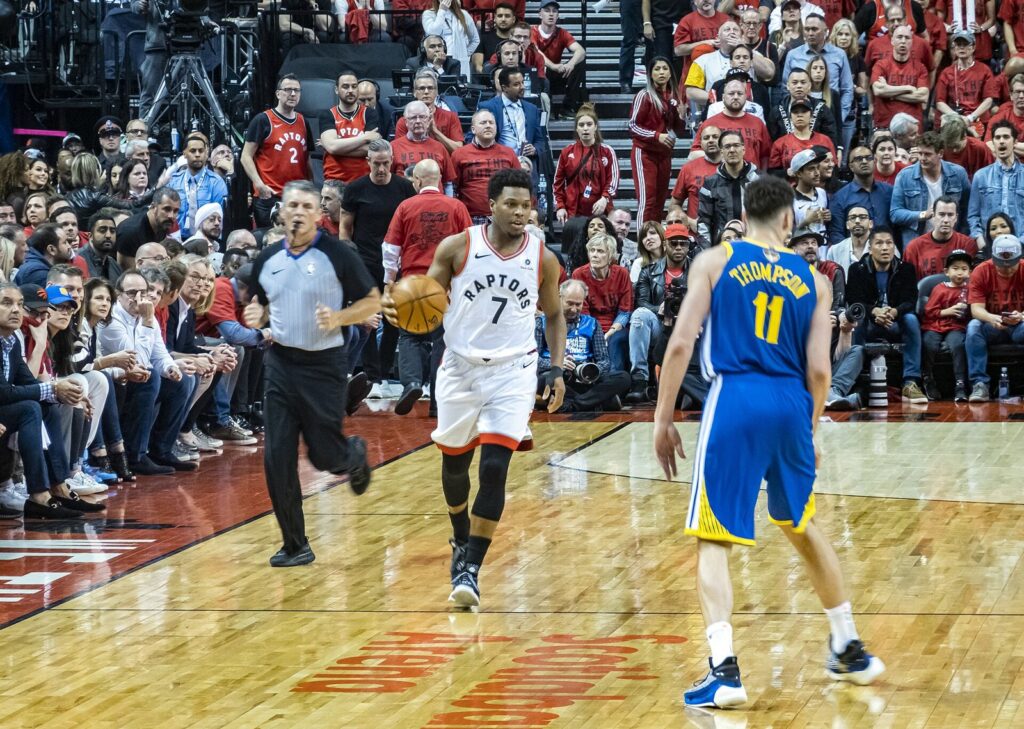Kyle Lowry brings the ball up for the Raptors against the Warriors in the 2019 NBA Finals