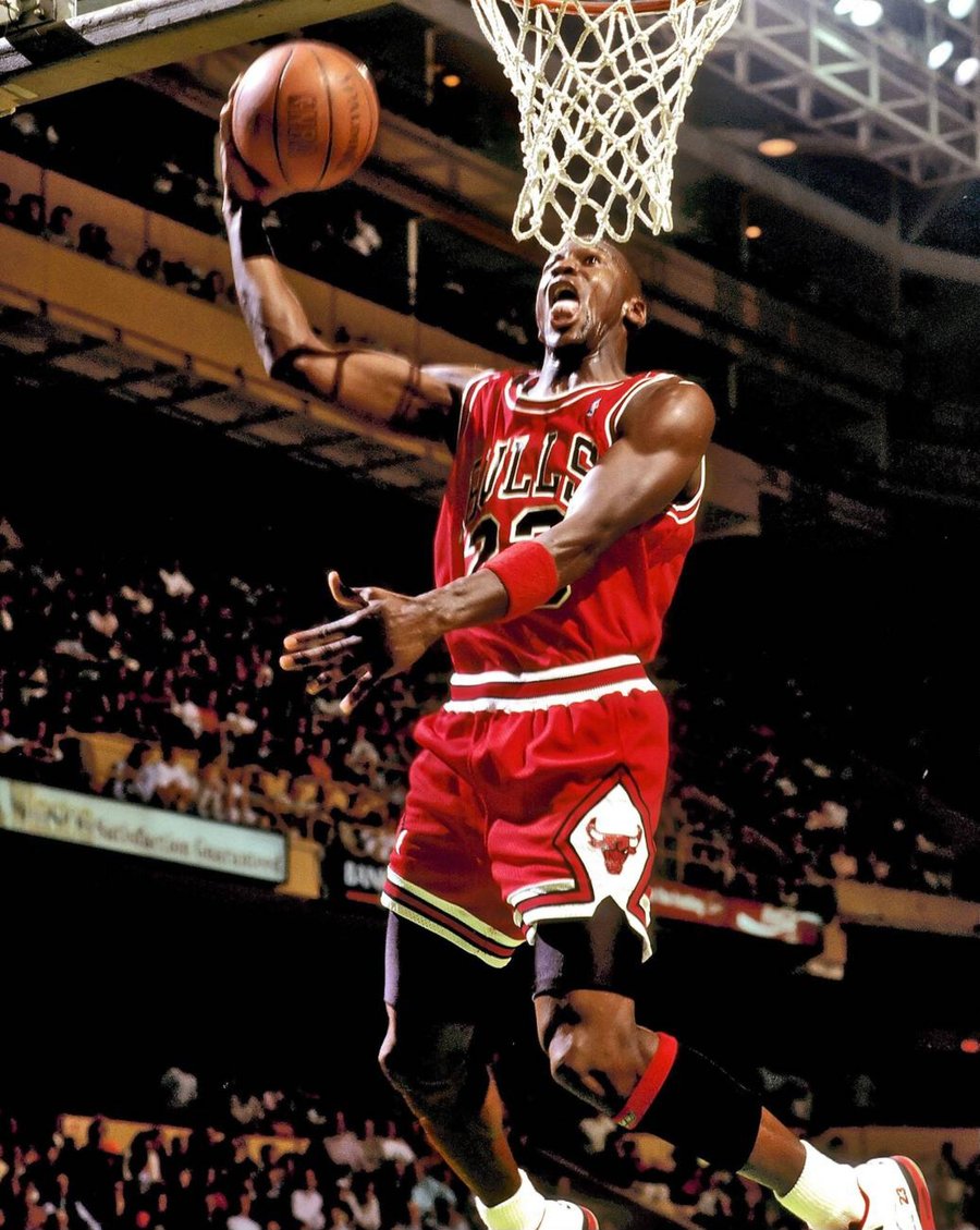 Michael Jordan in a Chicago Bulls road uniform during the 1987-88 season