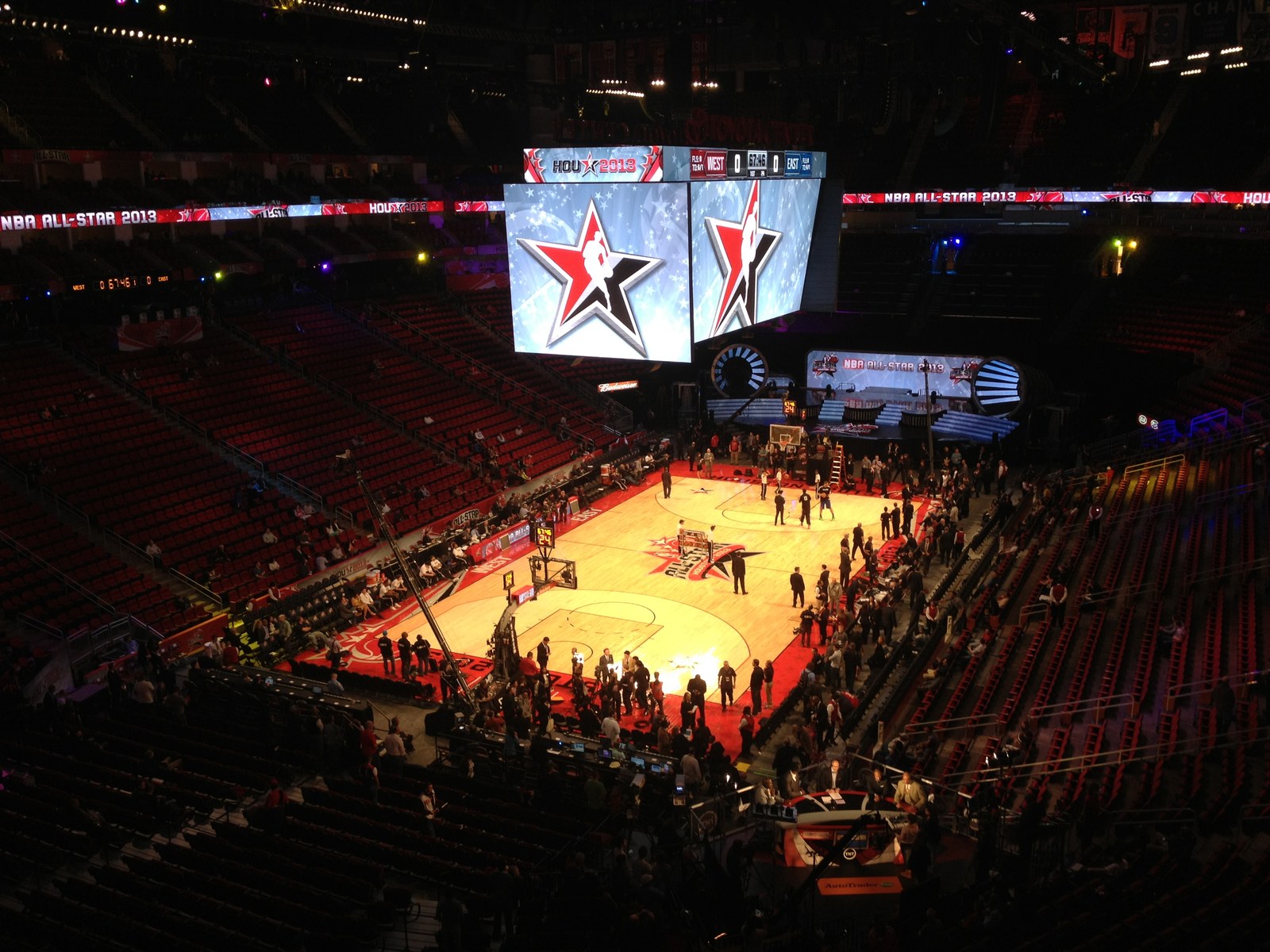 Empty basketball court and stands inside Toyota Center before tip-off