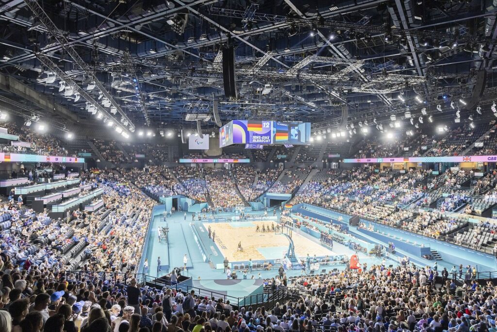 Accor Arena in Paris set up for a basketball game
