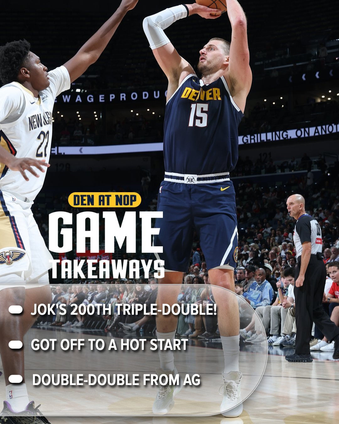 Nikola Jokic in the Nuggets win at New Orleans