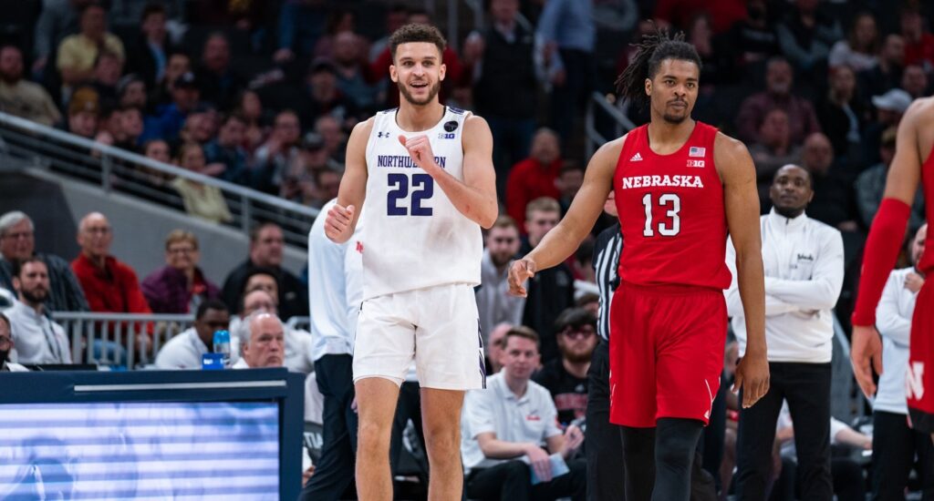 Pete Nance in a white Northwestern uniform during a college game in 2022
