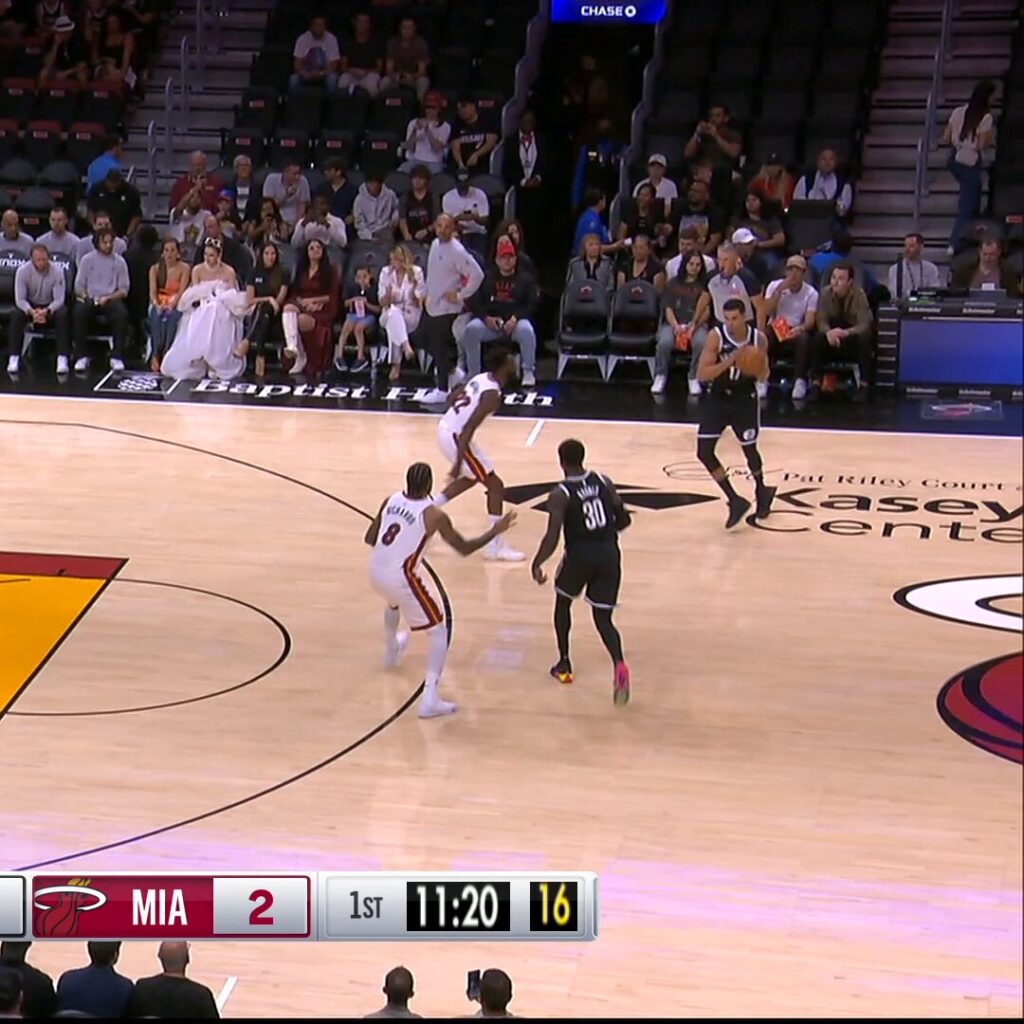 Michael Porter Jr. with the Nets in a preseason game at Miami