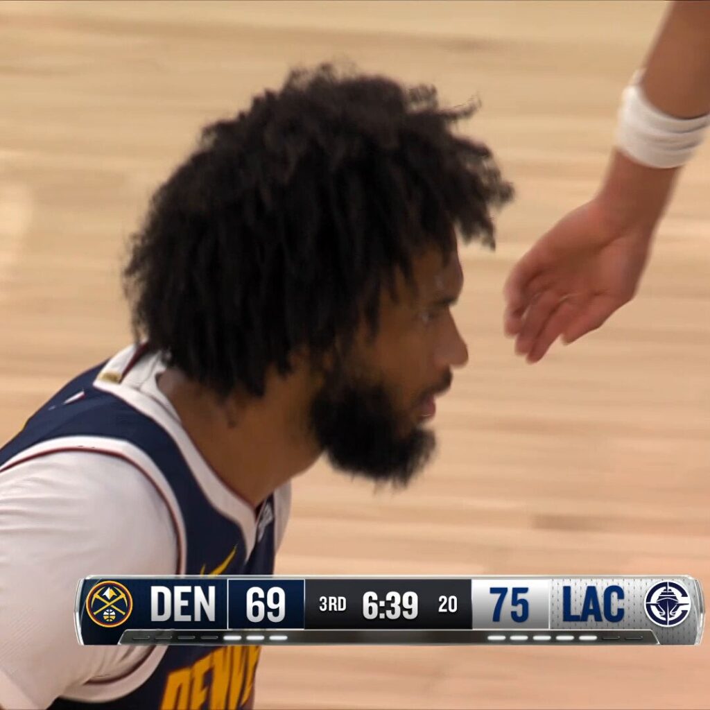 Rui Hachimura shoots a three for the Clippers against Denver in preseason