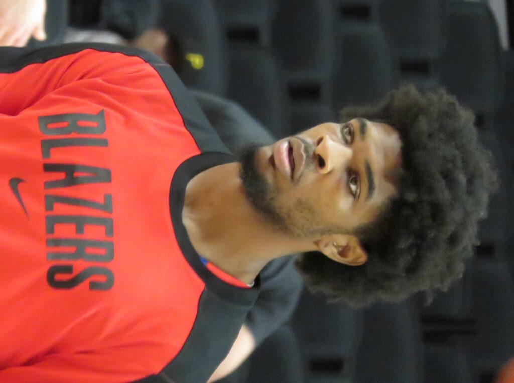 Scoot Henderson of the Portland Trail Blazers warming up