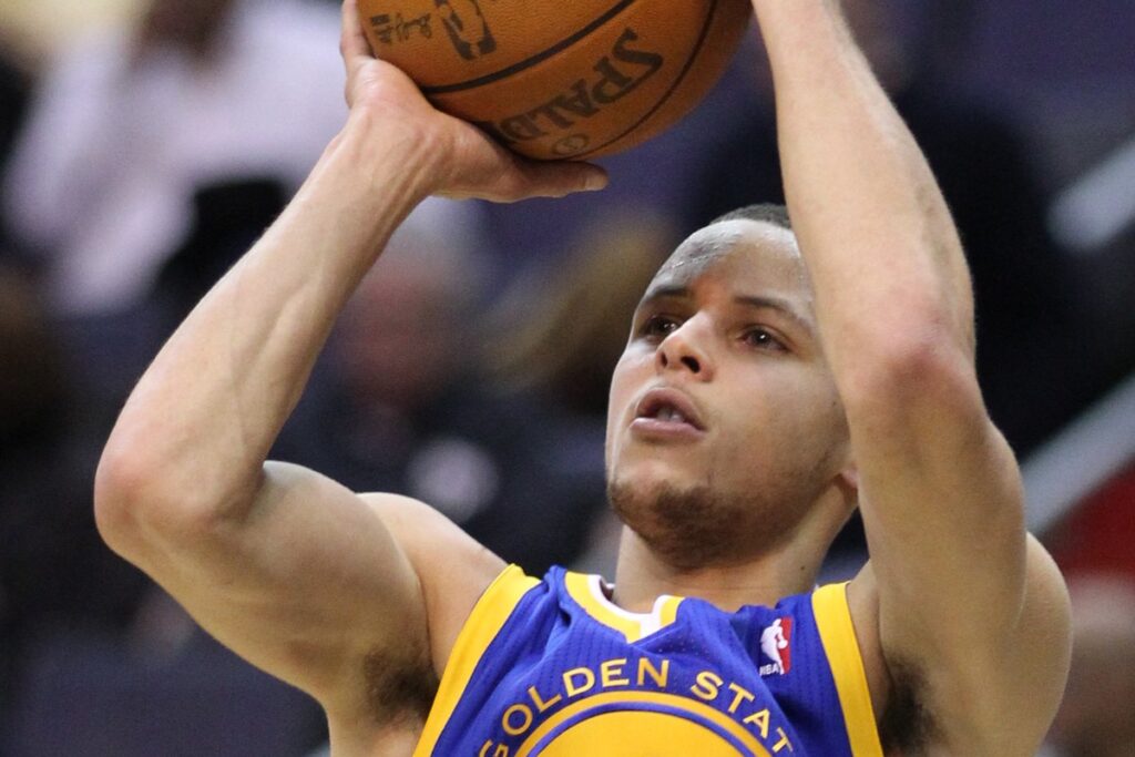 Stephen Curry of the Golden State Warriors shooting before a game in Washington in March 2011