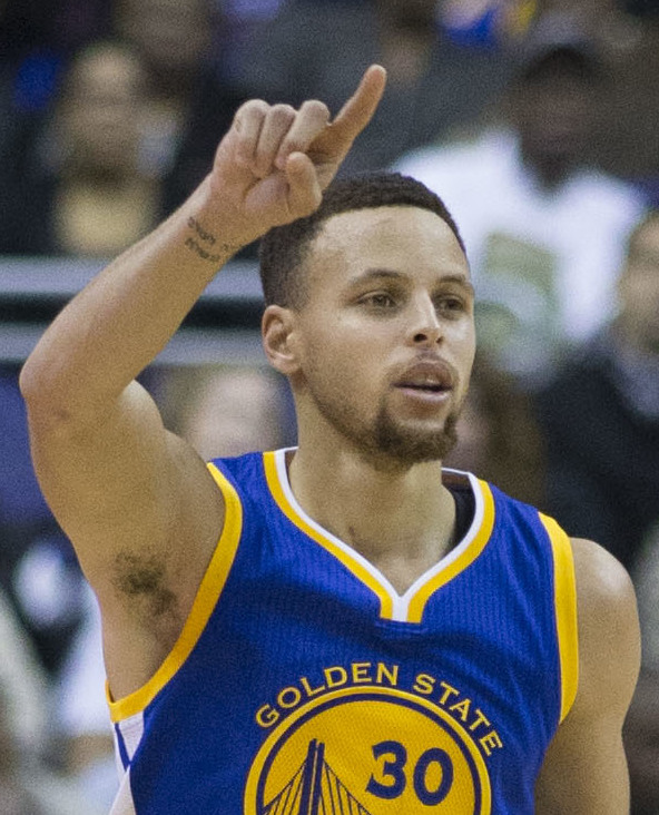 Stephen Curry in a Golden State Warriors uniform against Washington on February 3, 2016