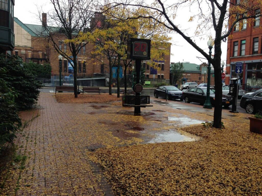 The 24-second shot clock monument in Armory Square in Syracuse, New York, in October 2013