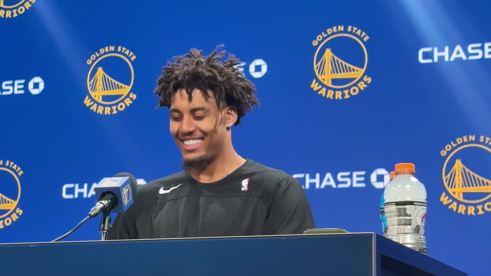Yaxel Lendeborg at a postgame press conference